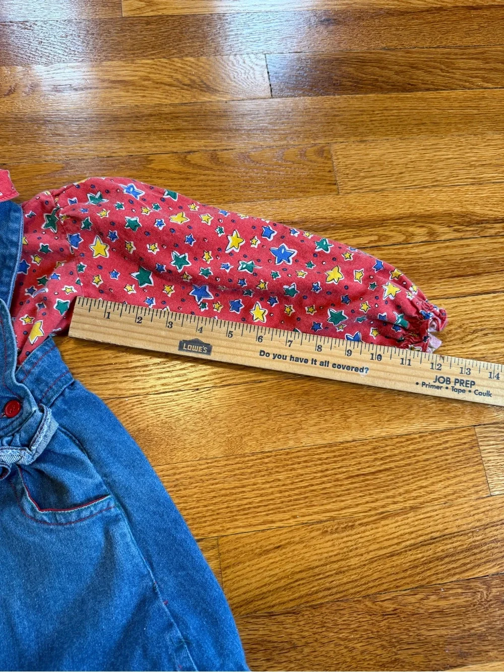 Vintage 90s Clown Denim Overalls Dress, Two Piece Stars Shirt Skirt (Youth 4)